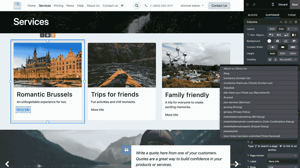 Internal link auto-suggestion showing matching pages