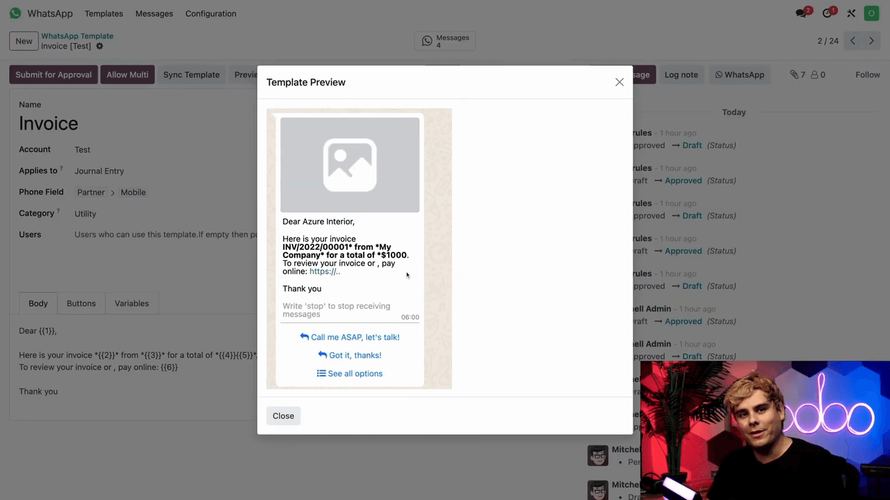 Template preview before submission