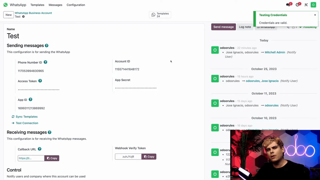 Green confirmation notification after successful connection test