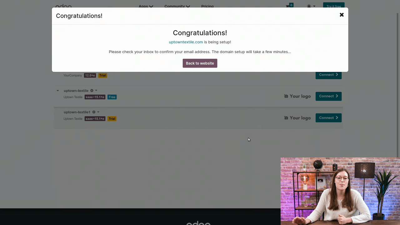 Registration success message showing domain is being set up